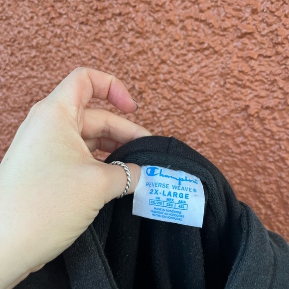 Champion Pullover Hoodie Womens XXL Black Solid Drawstring Cropped Reverse Weave - Picture 5 of 5